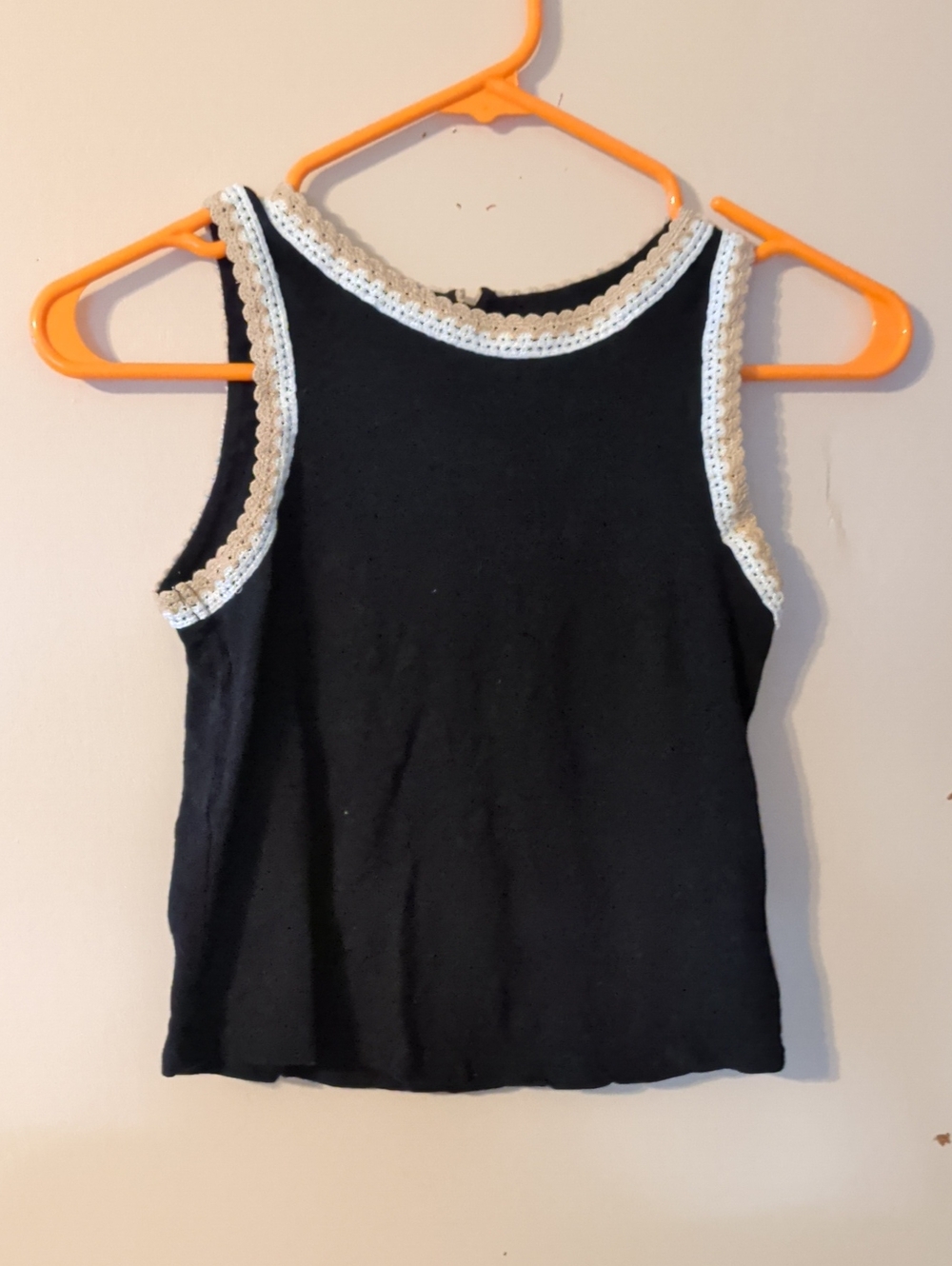 Old Navy Black Tank with Cream Crochet Trim
